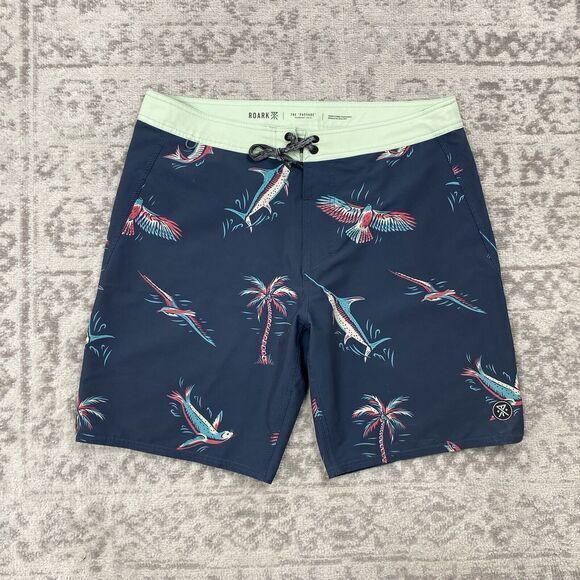 Roark Revival Board Shorts Passage Mariner w/ Drawstring Animal Print Size 34 - Picture 1 of 7